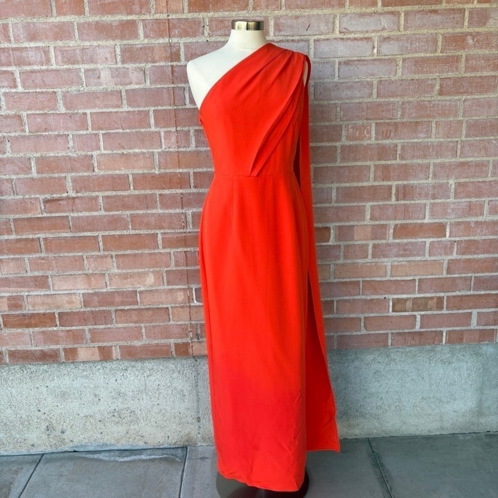 LBV. One Shoulder‎ Cape Gown Dress Flame Orange size 12 formal gala Drama